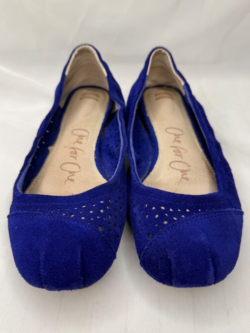 TOMS Blue Suede Perforated Ballet Flats Women’s 10W Wide